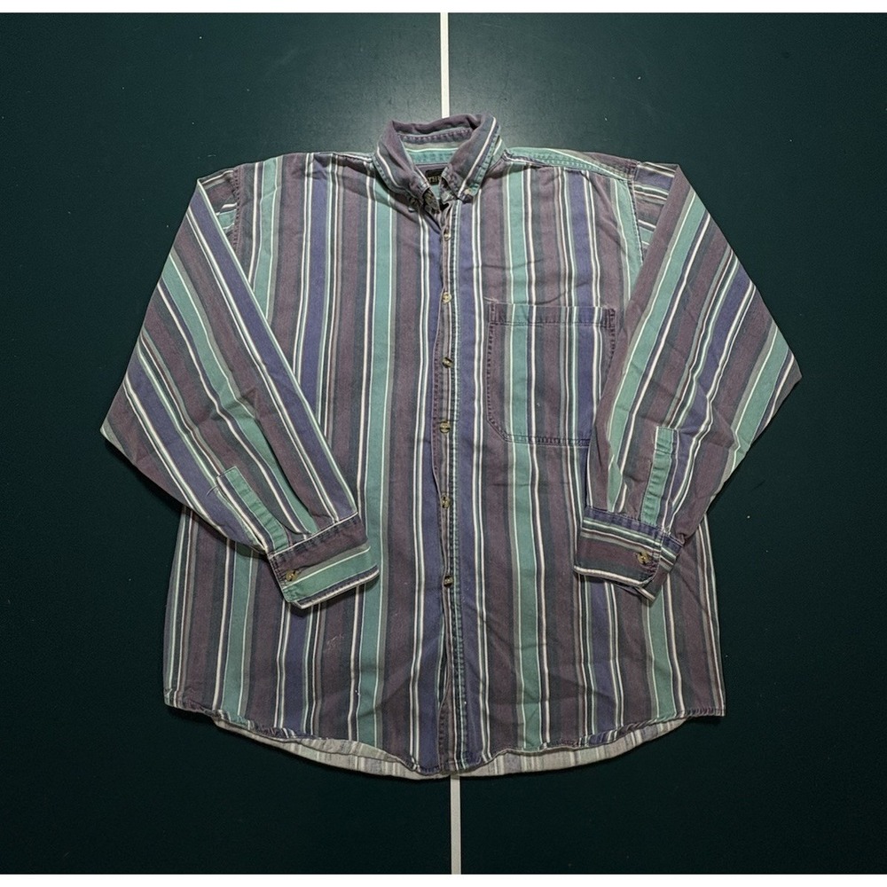 VTG Thums Up Vertical Striped Long Sleeve Button Down Shirt Men's Medium Western